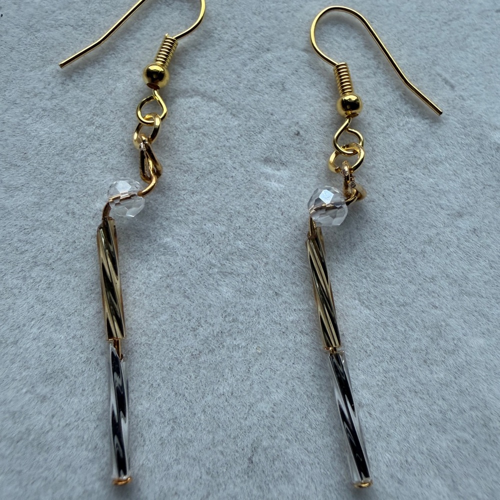 Elegant Gold and Silver Embellished Bead Dangle Earrings Style# 037